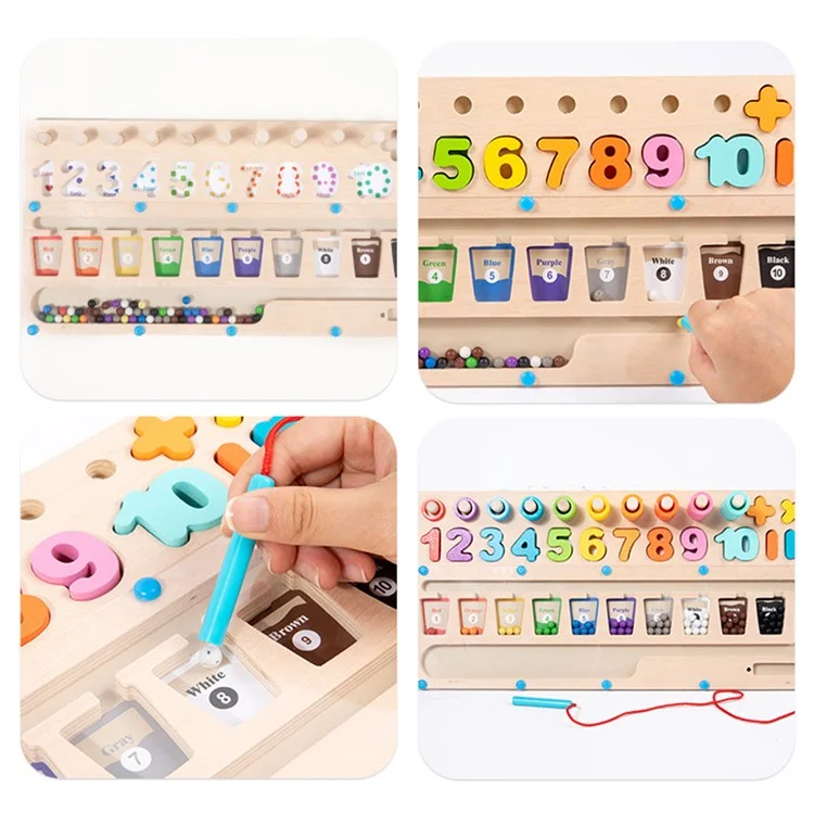 Tablero magnético de madera Cuentas Laberinto Color y Número Cognición Puzzle Juguete Educativo para Niños