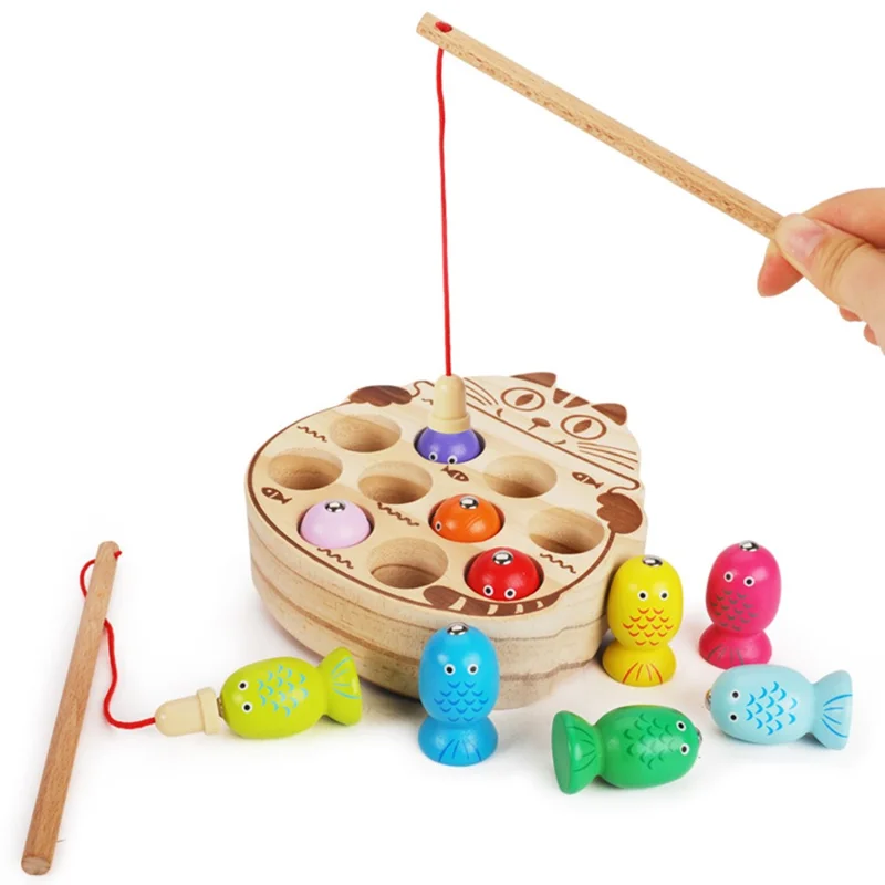 Children Magnetic Wooden Fishing Toy Cute Animal Shape Kids Fishing Attention Training Toy - Seal
