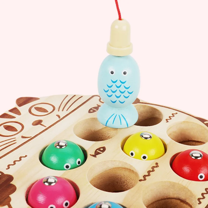 Children Magnetic Wooden Fishing Toy Cute Animal Shape Kids Fishing Attention Training Toy - Seal