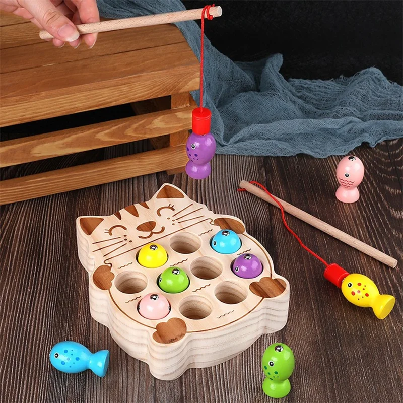 Children Magnetic Wooden Fishing Toy Cute Animal Shape Kids Fishing Attention Training Toy - Seal