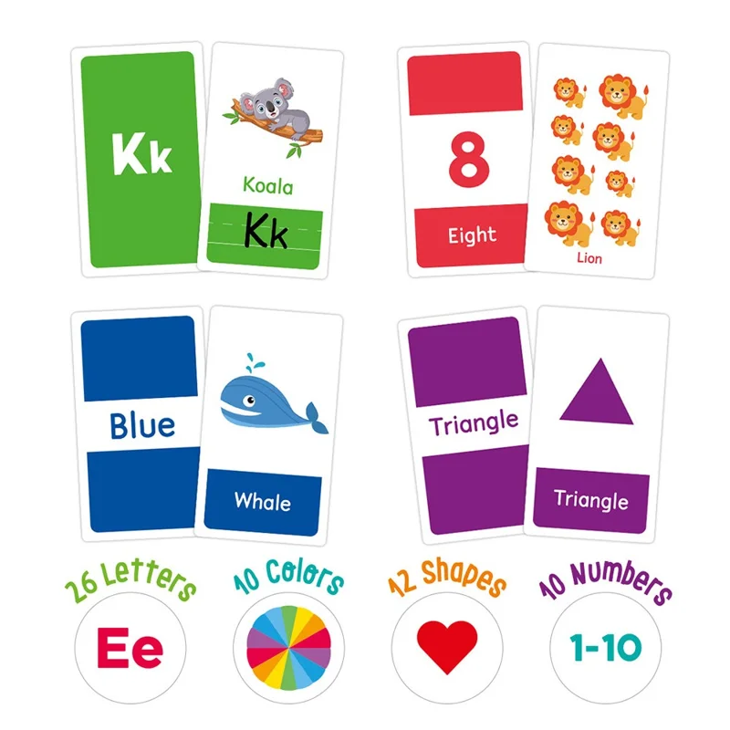 58-teiliges Set Lernkarten Alphabet, Ziffern, Formen, Farben - Frühkindliche Bildung für Kleinkinder - Stil 1