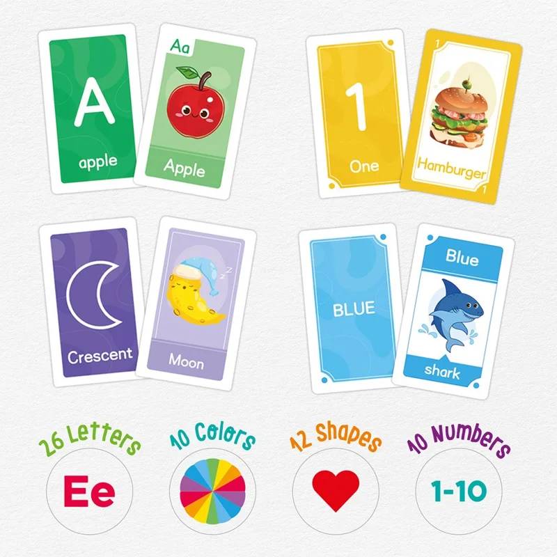 58Pcs / Set Flash Cards Alphabet Letter Number Shape Color Early Education Gift Toddler Learning Cards - Style 2