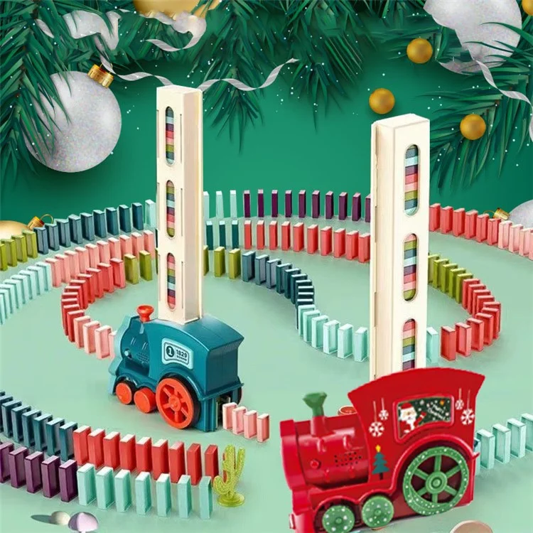 Blocos Dominó Automáticos com Luz LED, Efeitos Sonoros e Trem Elétrico - Brinquedo Infantil com 60 Dominós - Azul
