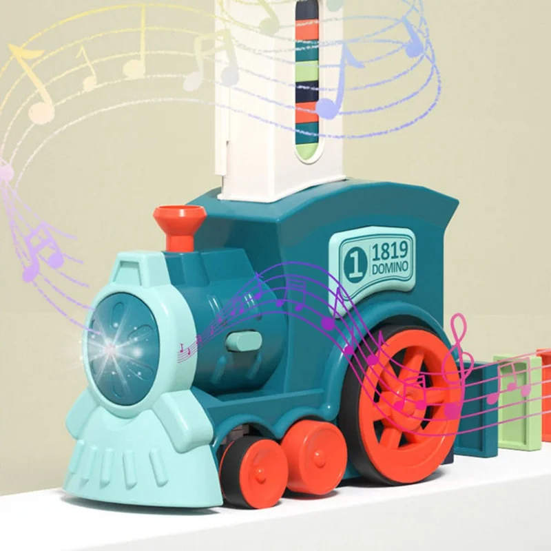 Automatic Laying Domino Blocks LED Light Sound Effects Electric Train Children Toy with 60 Dominoes - Pink