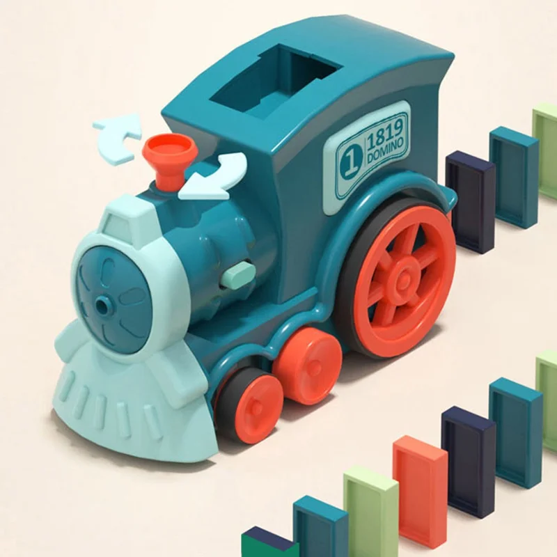 Automatic Laying Domino Blocks LED Light Sound Effects Electric Train Children Toy with 60 Dominoes - Pink