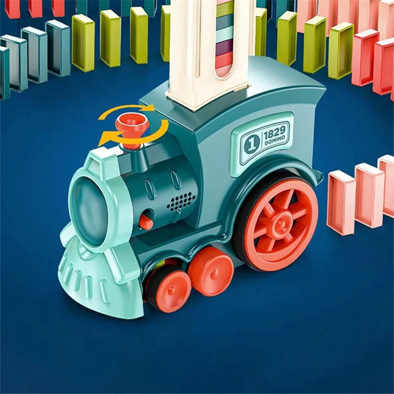 Automatic Laying Domino Blocks LED Light Sound Effects Electric Train Children Toy with 60 Dominoes - Pink