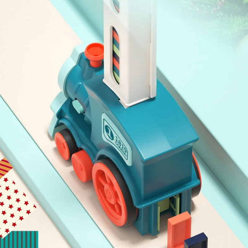 Automatic Laying Domino Blocks LED Light Sound Effects Electric Train Children Toy with 60 Dominoes - Pink