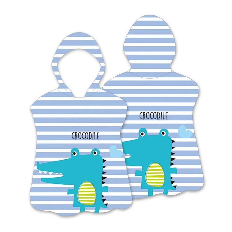ETPF-1 Cartoon Children Hooded Cape Bath Towel Microfiber Kids Beach Bathrobe Poncho, 60x60cm - Stripe / Crocodile