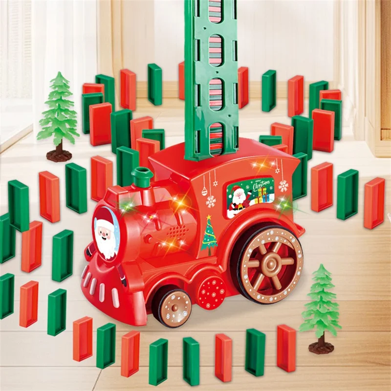 YLF938 Electric Domino Train Set for Kids, Christmas Early Learning Toy with 80Pcs Blocks