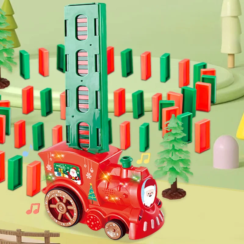 YLF938 Electric Domino Train Set for Kids, Christmas Early Learning Toy with 80Pcs Blocks