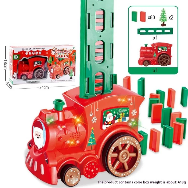YLF938 Electric Domino Train Set for Kids, Christmas Early Learning Toy with 80Pcs Blocks