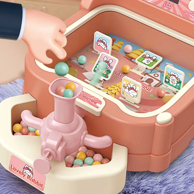 SJL8601 Cartoon Rabbit Pinball Shooting Machine Kids Target Shooting Toy Game with Score - Pink