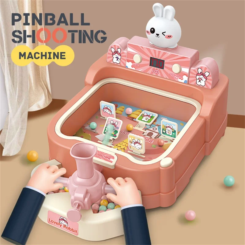 SJL8601 Cartoon Rabbit Pinball Shooting Machine Kids Target Shooting Toy Game with Score - Pink