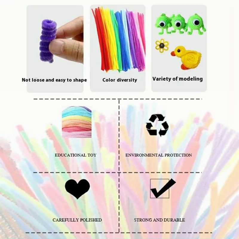 100Pcs Pipe Cleaners Craft Supplies Multi-Color Chenille Stems for Kids DIY Projects