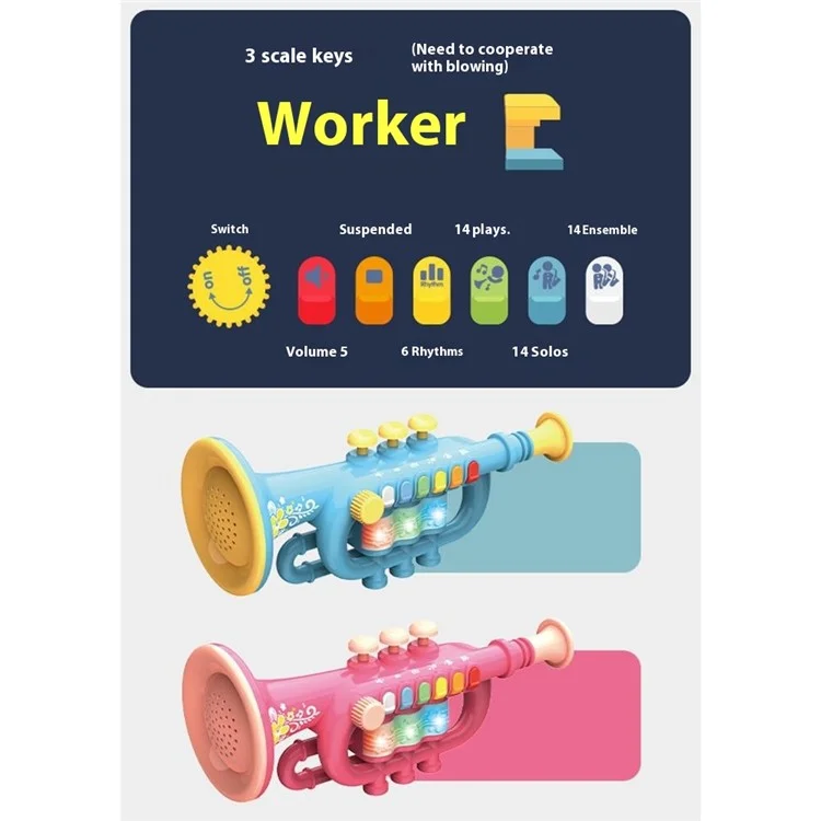 Musical Instrument Kids Toy Trumpet Educational Preschool Learning Blowing Instrument for Toddlers Early Childhood Development - Pink