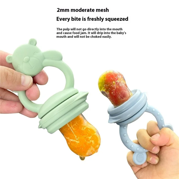 2 In 1 Food Grade Silicone Pacifier with Ice Tray Baby Fruit Vegetable Feeder Teether (BPA Free, with FDA) - Grey Blue+Bear