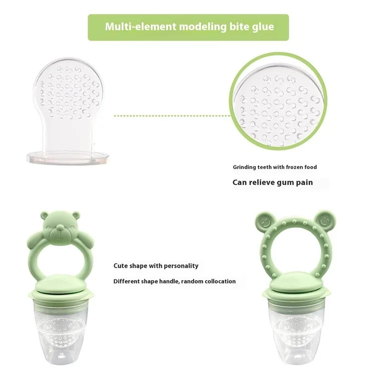 2 In 1 Food Grade Silicone Pacifier with Ice Tray Baby Fruit Vegetable Feeder Teether (BPA Free, with FDA) - Grey Blue+Bear