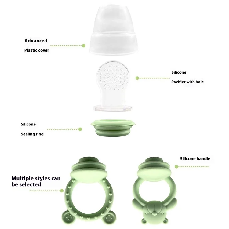 2 In 1 Food Grade Silicone Pacifier with Ice Tray Baby Fruit Vegetable Feeder Teether (BPA Free, with FDA) - Grey Blue+Bear