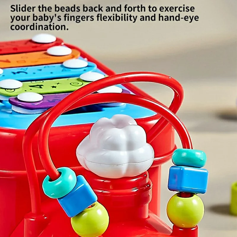 JSL88-20 Xylophone de Train Multifonctionnel - Jouet Éducatif Musical pour Bébés et Tout-Petits - Rouge