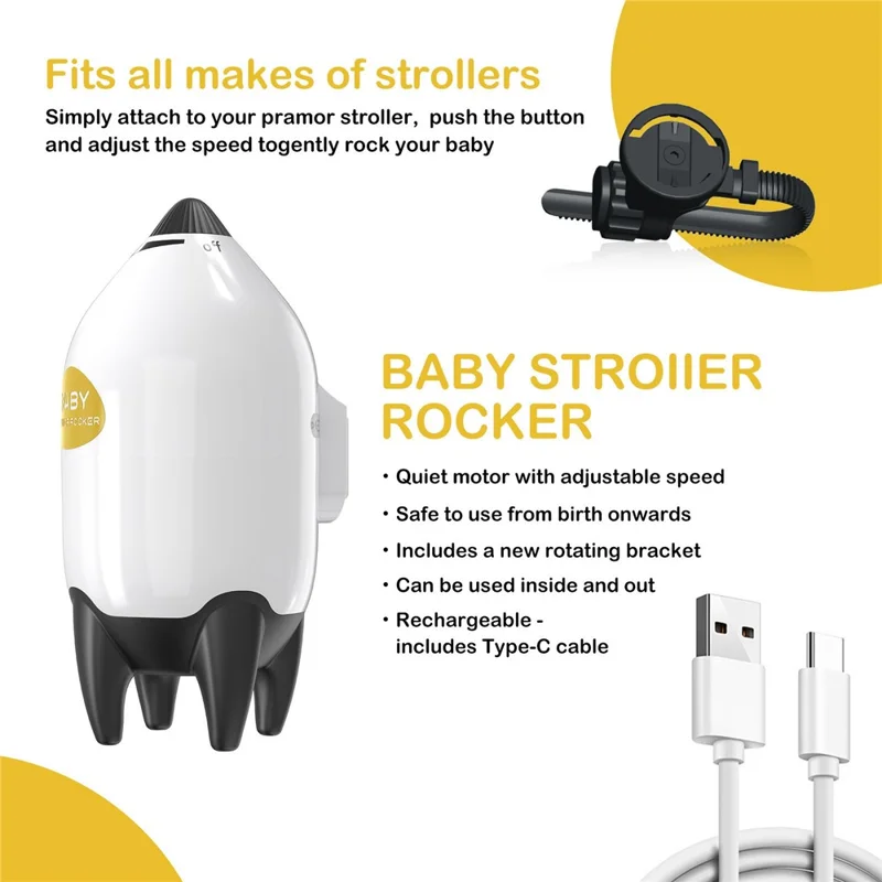 Portable Baby Stroller Rocker Rechargeable Adjustable Speed Infant Sleep Soother Device