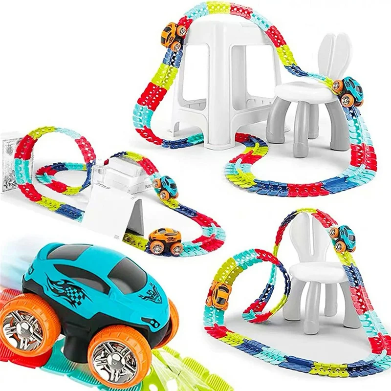 Anti-Gravity Electric Track Car Toy 46Pcs DIY Building Blocks Railway Set Roller Coaster Interactive Toy for Boys Girls