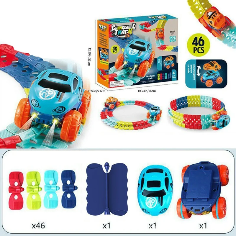 Anti-Gravity Electric Track Car Toy 46Pcs DIY Building Blocks Railway Set Roller Coaster Interactive Toy for Boys Girls