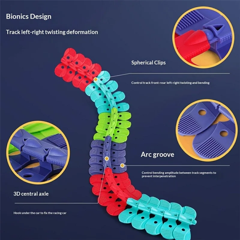 لعبة سيارة المسار الكهربائية المضادة للجاذبية، مجموعة مسار مرنة 92 قطعة، لعبة كتل بناء لقطار سكة حديد، لعبة أفعوانية للأولاد / البنات