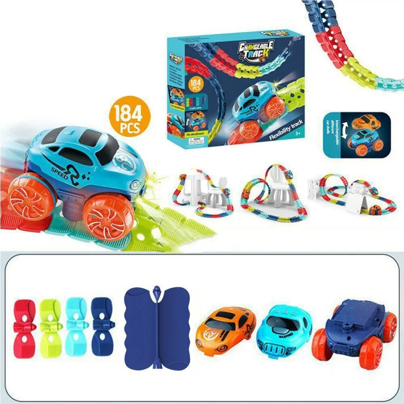 DIY Race Track Set 184Pcs Anti Gravity Electric Rail Car Toy Building Blocks with Light Effects for Boys / Girls