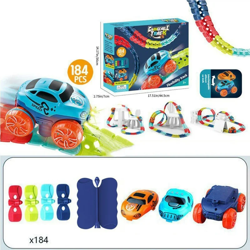 DIY Race Track Set 184Pcs Anti Gravity Electric Rail Car Toy Building Blocks with Light Effects for Boys / Girls