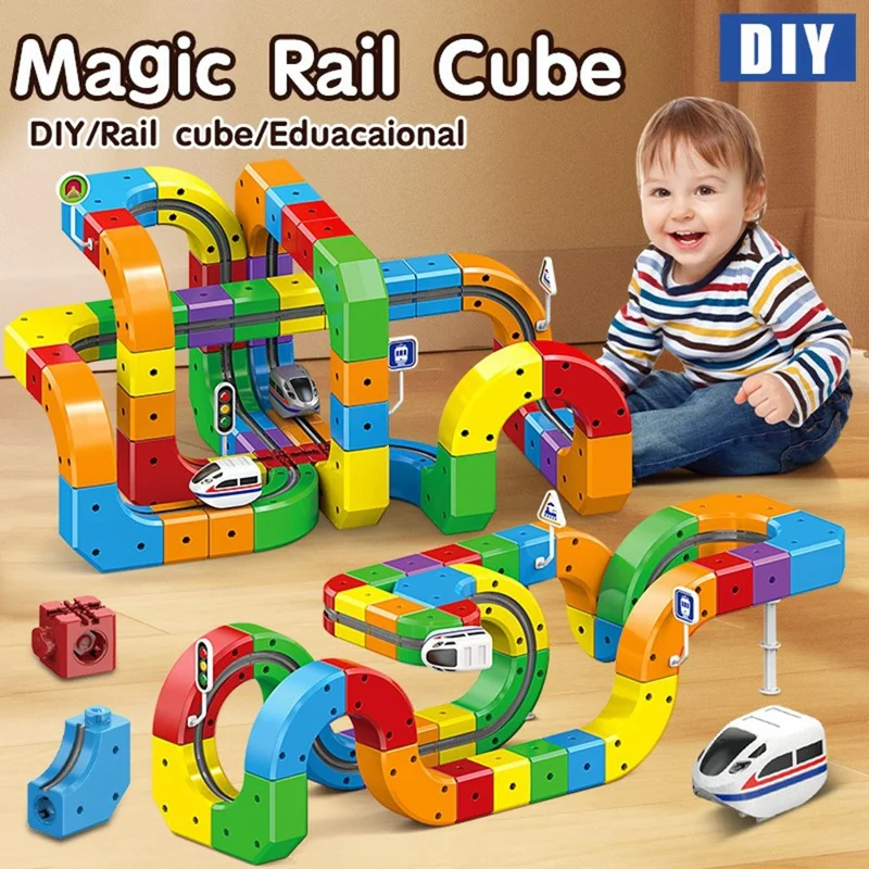 51Pcs Magnetic Train Track Toy Educational Electric Assembly Building Block Set for Children STEAM Learning Toy