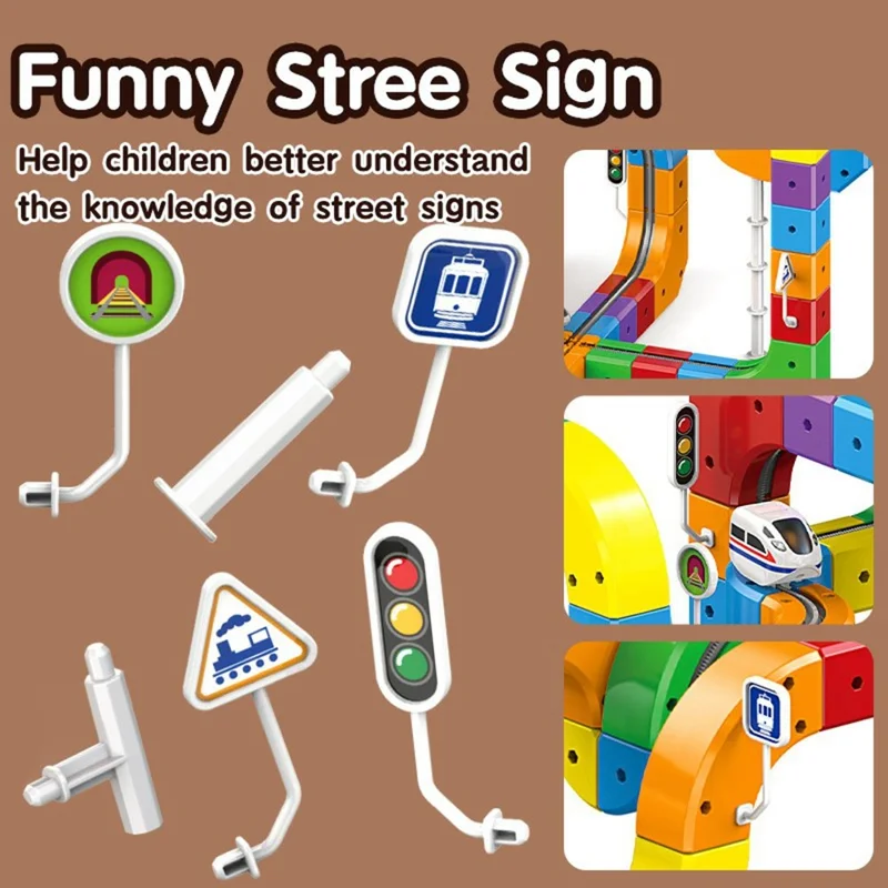 Set di treni magnetici 123 pezzi, blocchi educativi da costruzione, treno elettrico con binari, giocattolo fai da te da assemblare per bambini