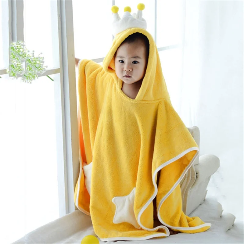 70x140cm Toddler Hooded Bath Towel Soft Towel Absorbent Bathrobe Blanket Baby Shower Gifts - Yellow