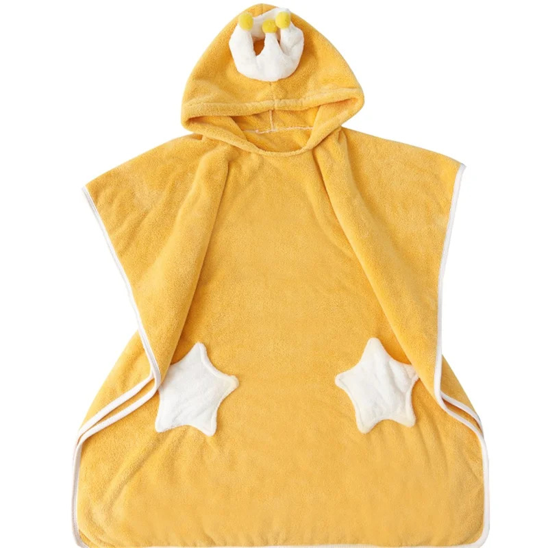 60x120cm Hooded Bath Towel Highly Absorbent Kids Bath Towel Soft Baby Shower Blanket - Yellow