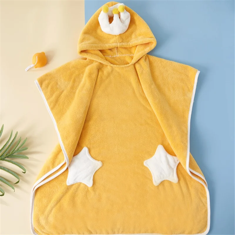 60x120cm Hooded Bath Towel Highly Absorbent Kids Bath Towel Soft Baby Shower Blanket - Yellow