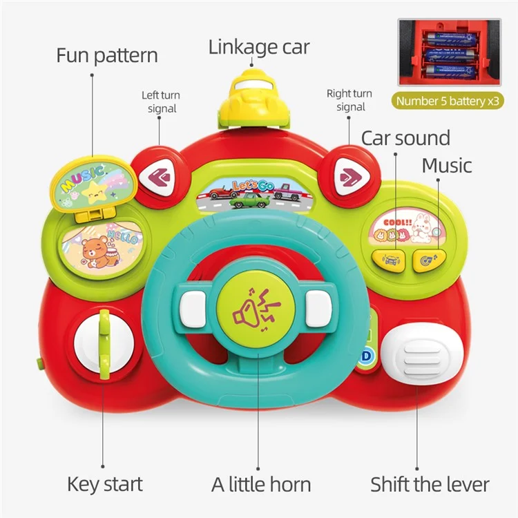 899-180 Simulação de Direção de Carro Volante de Brinquedo com Música e Luz Brinquedo Educativo Inicial para Crianças - Coelho