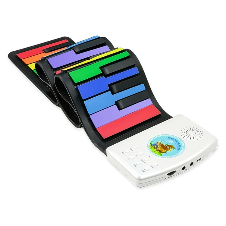 49 Keys Piano Keyboard Rechargeable Roll Up Silicone Electronic Organ Built-in Speaker for Children Beginner - Multi-color