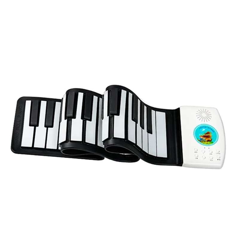 49 Keys Piano Keyboard Rechargeable Roll Up Silicone Electronic Organ Built-in Speaker for Children Beginner - Black  /  White