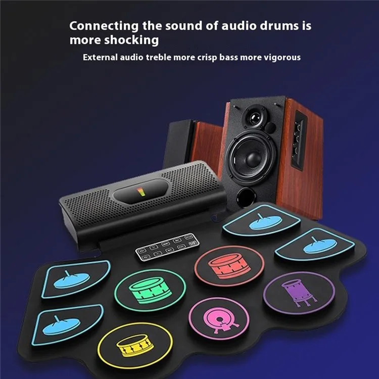RD93-C 9 Pad elektronisches Schlagzeug-Set Bluetooth tragbare aufrollbare Drum-Übungsplatte mit eingebautem Lautsprecher
