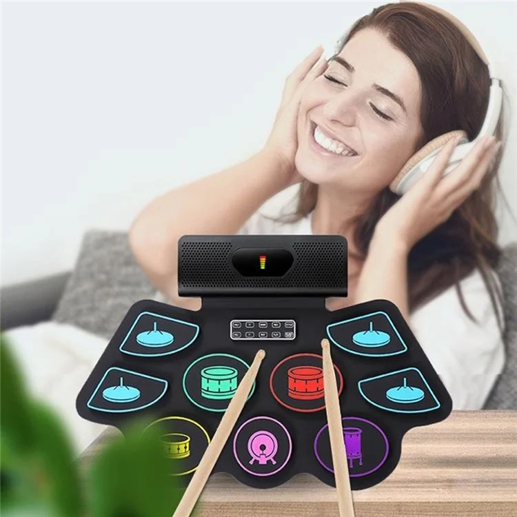 RD93-C 9 Pad elektronisches Schlagzeug-Set Bluetooth tragbare aufrollbare Drum-Übungsplatte mit eingebautem Lautsprecher