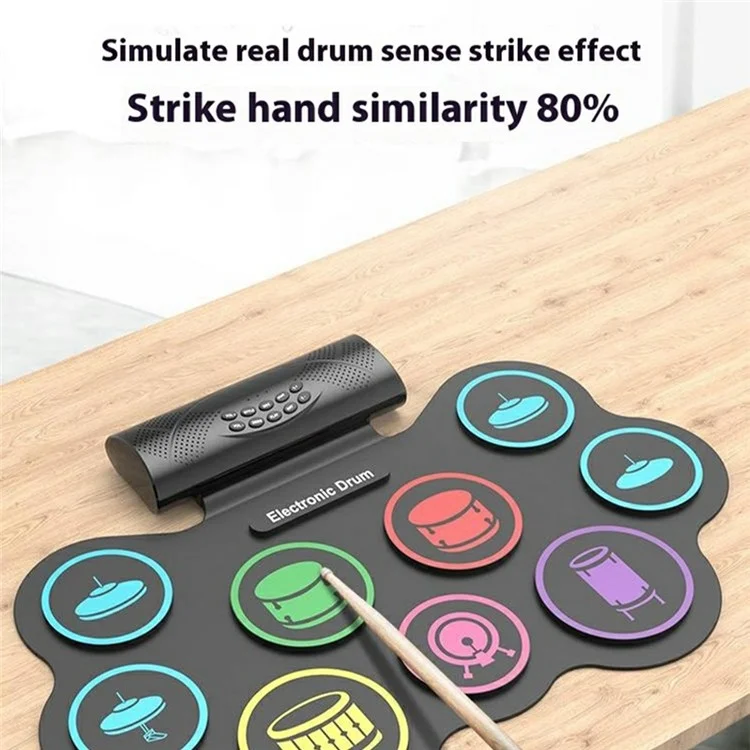 MD868 Tambour électronique portable enroulable avec haut-parleurs doubles, jouet de batterie pour enfants et adultes - Prise UE