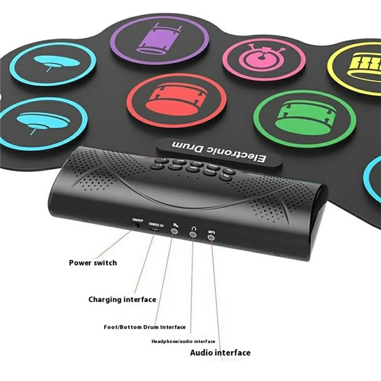 MD868 Tambour électronique portable enroulable avec haut-parleurs doubles, jouet de batterie pour enfants et adultes - Prise UE