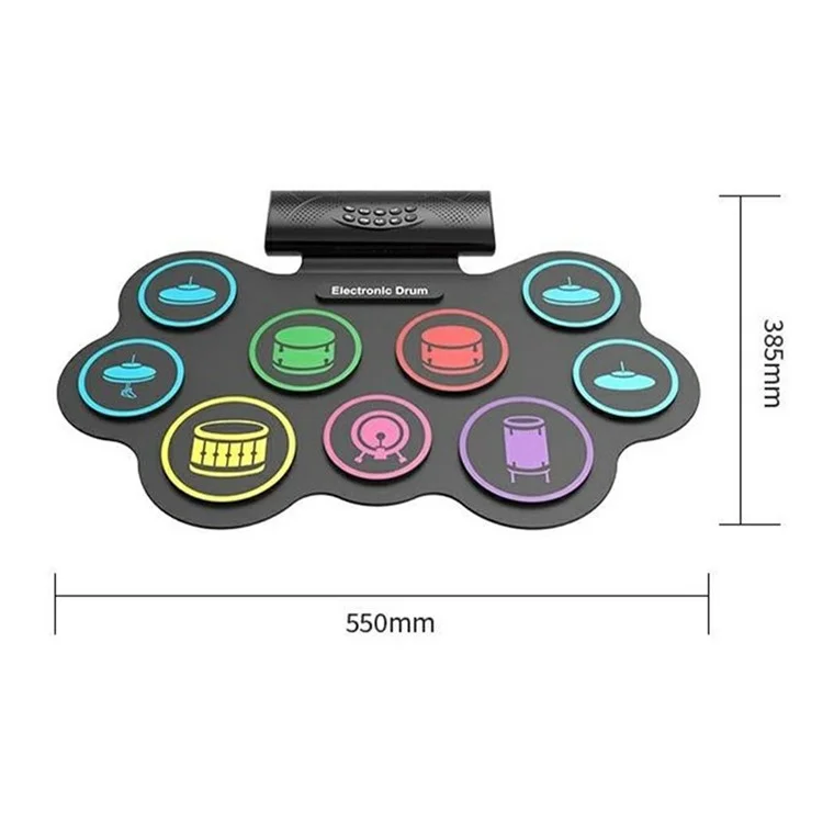 MD868 Tambour électronique portable enroulable avec haut-parleurs doubles, jouet de batterie pour enfants et adultes - Prise UE
