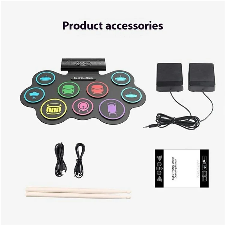 MD868 Tambour électronique portable enroulable avec haut-parleurs doubles, jouet de batterie pour enfants et adultes - Prise UE