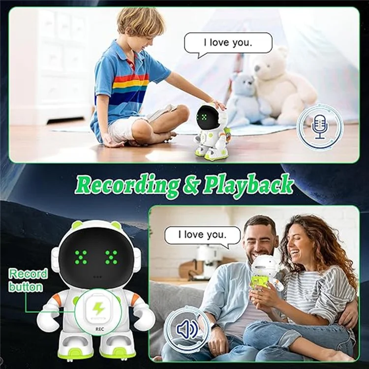 Brinquedo de robô inteligente AT100 Brinquedo de astronauta com sensor de toque e função de gravação controlado por voz interativo para crianças