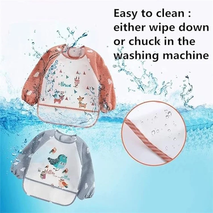 Karikaturtier-Muster wasserdichte Langarm-Baby-Lätzchen für Kleinkinder 13-24 Monate Füttern Malerschürze - Hirsch