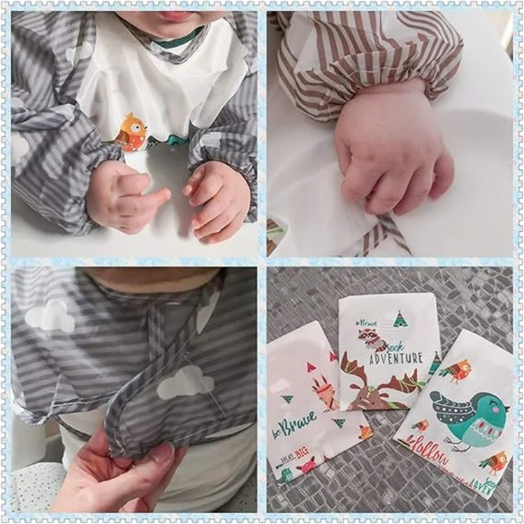 Karikaturtier-Muster wasserdichte Langarm-Baby-Lätzchen für Kleinkinder 13-24 Monate Füttern Malerschürze - Hirsch