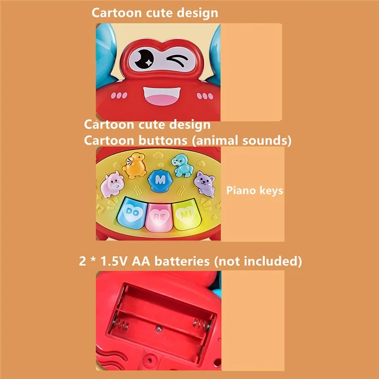 Elektronische Kinder-Lernkeyboard Spielzeug Babyklavier mit Cartoon-Tier, Licht und Sound (Zufällige Farbe) - Krabbe