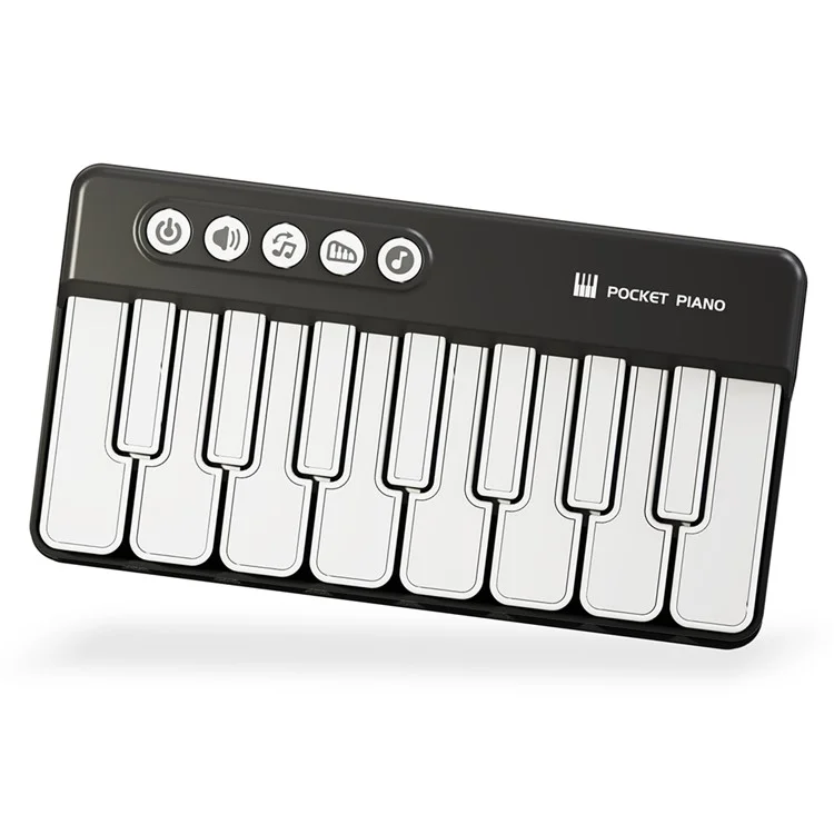 CY-8047B Piano de Bolso com 15 Teclas, Teclado Eletrônico Portátil Mini Instrumento de Brinquedo - Preto