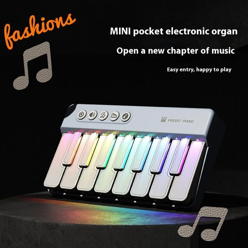 CY-8047B Pocket Flash Piano 15 Keys Mini Electronic Keyboard Portable Instrument Toy - White