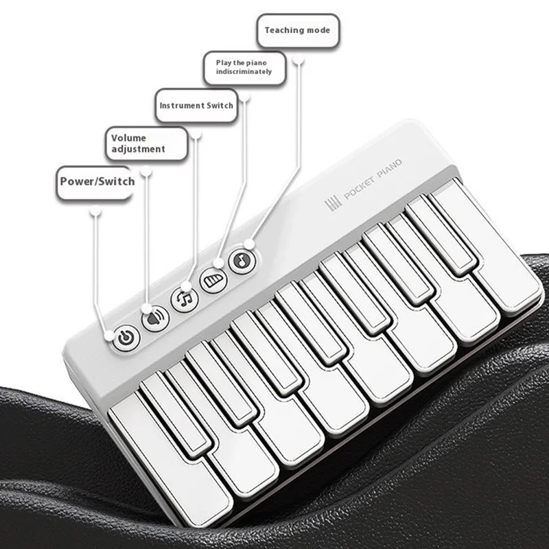 CY-8047B Pocket Flash Piano 15 Keys Mini Electronic Keyboard Portable Instrument Toy - White